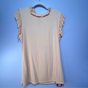 Lovely Melody Peach Fluttersleeve Ribbed Blouse - 1XL
